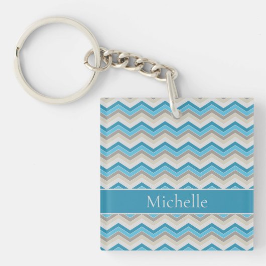 Gepersonaliseerde Blauwe Chevron Acryl Sleutelhang Sleutelhanger (Voorkant)
