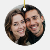 Gepersonaliseerde Blauwe Coquette Bow Foto verloof Keramisch Ornament (Achterkant)