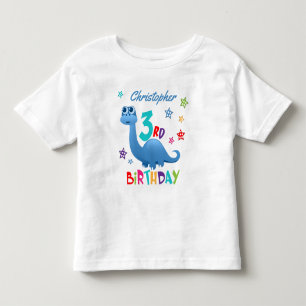 Gepersonaliseerde blauwe dinosaurus 3e verjaardag kinder shirts