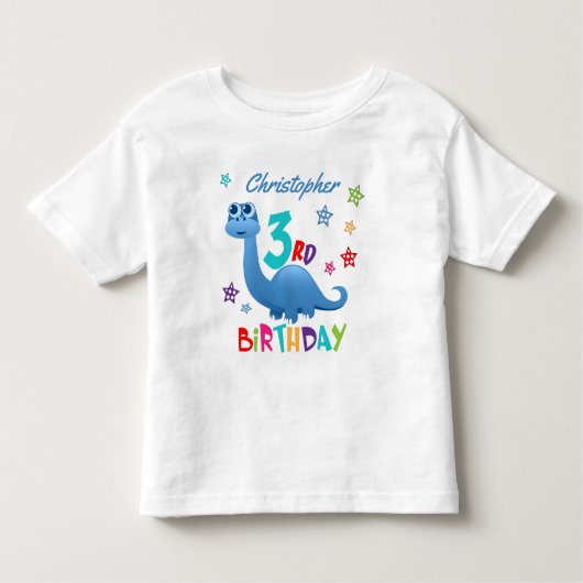 Gepersonaliseerde blauwe dinosaurus 3e verjaardag kinder shirts (Voorkant)