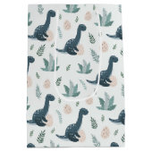 Gepersonaliseerde blauwe dinosaurus met gebladerte medium cadeauzakje (Achterkant)
