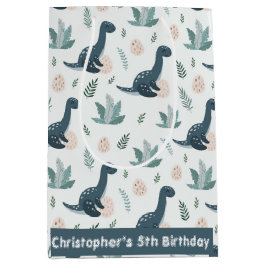Gepersonaliseerde blauwe dinosaurus met gebladerte medium cadeauzakje