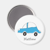 Gepersonaliseerde blauwe doodle auto baby geschenk magneet (Voorkant / Achterkant)