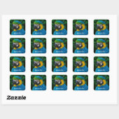 Gepersonaliseerde Blauwe en Gele Macaw Parrot Vierkante Sticker (Vel)