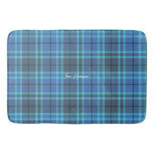 Gepersonaliseerde blauwe en grijze preppy plaid ta badmat