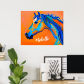 Gepersonaliseerde Blauwe en Oranje Abstracte Paard Poster (Thuiskantoor)
