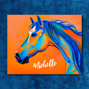 Gepersonaliseerde Blauwe en Oranje Abstracte Paard Poster