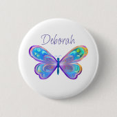 Gepersonaliseerde Blauwe en Paarse Vlinder Ronde Button 5,7 Cm (Voorkant)