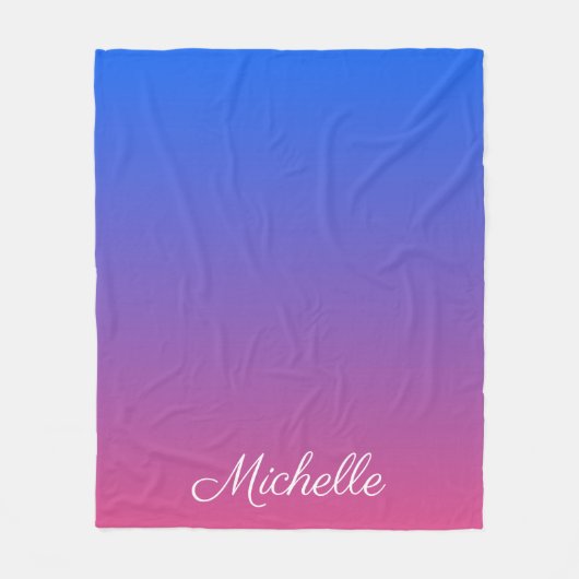 Gepersonaliseerde blauwe en roze ombre gradiënt fleece deken (Voorkant)