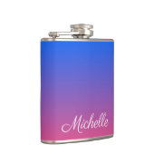 Gepersonaliseerde blauwe en roze ombre gradiënt heupfles (Rechts)
