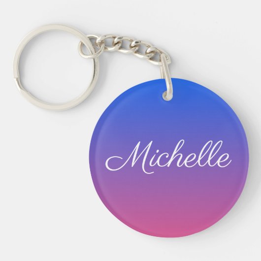 Gepersonaliseerde blauwe en roze ombre gradiënt sleutelhanger (Voorkant)