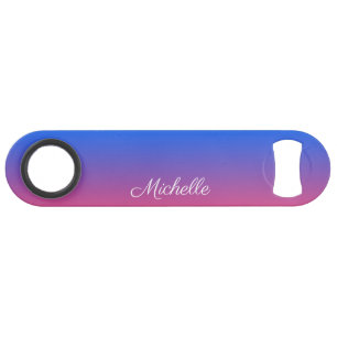 Gepersonaliseerde blauwe en roze ombre gradiënt speed flessenopener