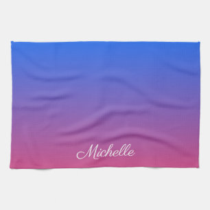 Gepersonaliseerde blauwe en roze ombre gradiënt theedoek