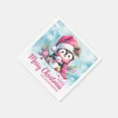 Gepersonaliseerde Blauwe en Roze Pinguïn Vrolijk K Servet (Hoek)