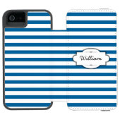 Gepersonaliseerde blauwe en witte horizontale stre incipio iPhone portemonnee hoesje (Agenda Open)