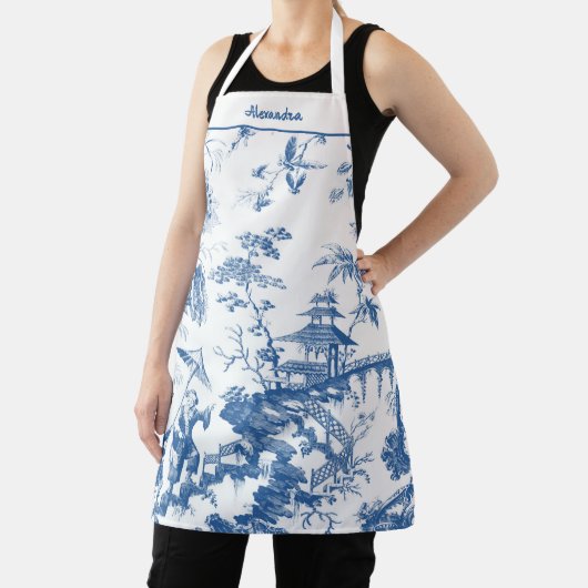 Gepersonaliseerde Blauwe en Witte Pagode Chinoiser Schort (Insitu)