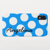 Gepersonaliseerde blauwe en witte polka dot Case-Mate iPhone case (Achterkant (horizontaal))