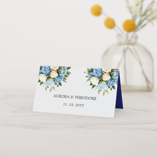 Gepersonaliseerde blauwe en witte Rose Place kaart Plaatskaartje (Achterkant)