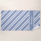 Gepersonaliseerde Blauwe en Witte strepen van het  Strandlaken (Voorkant)