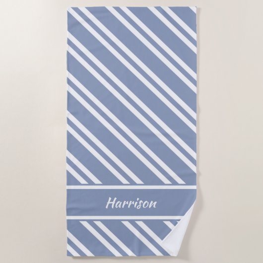 Gepersonaliseerde Blauwe en Witte strepen van het  Strandlaken (Voorkant)