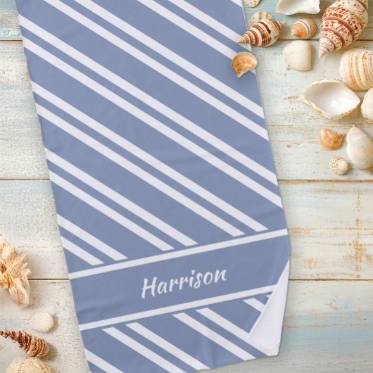 Gepersonaliseerde Blauwe en Witte strepen van het  Strandlaken