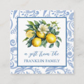 Gepersonaliseerde Blauwe en Witte Waterverf Citroe Informatiekaartje (Voorkant)