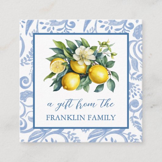 Gepersonaliseerde Blauwe en Witte Waterverf Citroe Informatiekaartje (Voorkant)