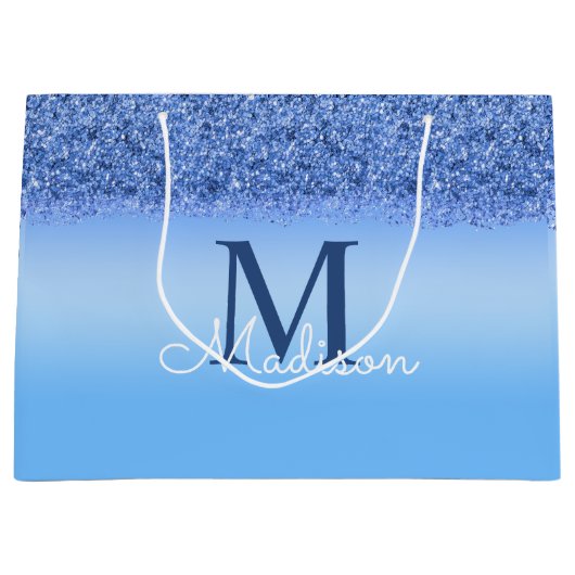 Gepersonaliseerde Blauwe Faux Monogram Sweet 16 Gi Groot Cadeauzakje (Voorkant)