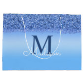Gepersonaliseerde Blauwe Faux Monogram Sweet 16 Gi Groot Cadeauzakje (Achterkant)