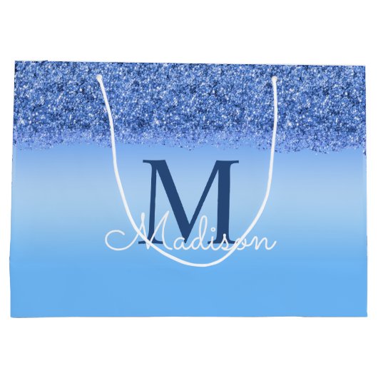 Gepersonaliseerde Blauwe Faux Monogram Sweet 16 Gi Groot Cadeauzakje (Achterkant)