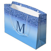 Gepersonaliseerde Blauwe Faux Monogram Sweet 16 Gi Groot Cadeauzakje (Achterkant Gekanteld)