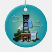 Gepersonaliseerde (Blauwe) Foley Klokkentoren & Tr Keramisch Ornament (Achterkant)