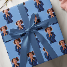Gepersonaliseerde Blauwe Fotocollage Kids Verjaard Cadeaupapier