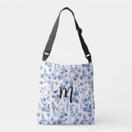 Gepersonaliseerde blauwe Franse bloemen Crossbody Tas