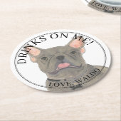 Gepersonaliseerde blauwe Franse Bulldog bruiloft Ronde Kartonnen Onderzetter (Gebogen)