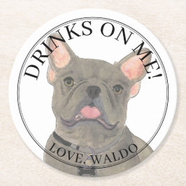 Gepersonaliseerde blauwe Franse Bulldog bruiloft Ronde Kartonnen Onderzetter