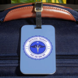Gepersonaliseerde blauwe fysieke therapie Caduceus Bagagelabel