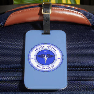 Gepersonaliseerde blauwe fysieke therapie Caduceus Bagagelabel