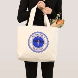 Gepersonaliseerde blauwe fysieke therapie Caduceus Grote Tote Bag