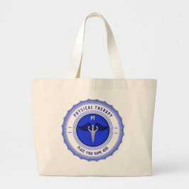 Gepersonaliseerde blauwe fysieke therapie Caduceus Grote Tote Bag