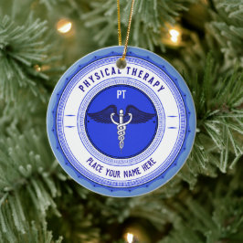 Gepersonaliseerde blauwe fysieke therapie Caduceus Keramisch Ornament