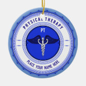 Gepersonaliseerde blauwe fysieke therapie Caduceus Keramisch Ornament (Voorkant)