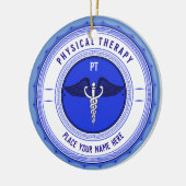 Gepersonaliseerde blauwe fysieke therapie Caduceus Keramisch Ornament (Links)