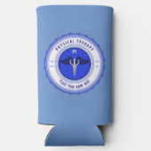 Gepersonaliseerde blauwe fysieke therapie Caduceus Seltzer Blikjeskoeler (Achterkant)