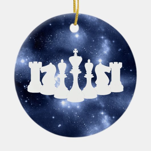 Gepersonaliseerde Blauwe Galaxy Chess King kerst Keramisch Ornament (Voorkant)