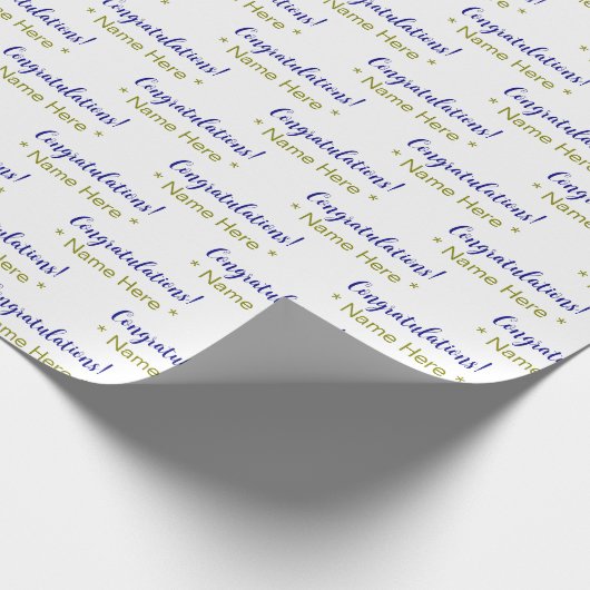 Gepersonaliseerde Blauwe Gefeliciteerd Gouden Naam Cadeaupapier (Hoek)