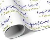 Gepersonaliseerde Blauwe Gefeliciteerd Gouden Naam Cadeaupapier (Rol Hoek)