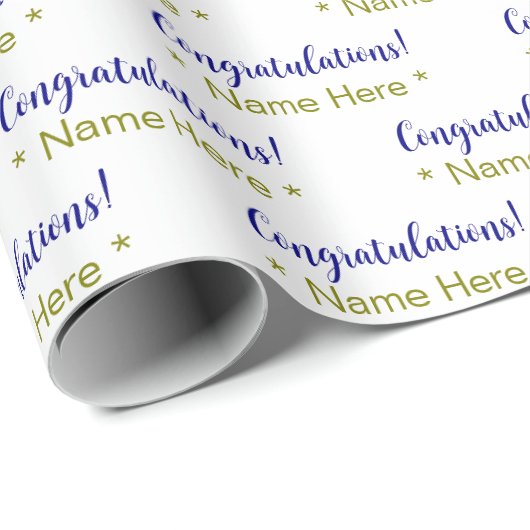 Gepersonaliseerde Blauwe Gefeliciteerd Gouden Naam Cadeaupapier (Rol Hoek)