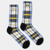Gepersonaliseerde blauwe, gele en zwarte Tartan Pl Sokken (Rechts)