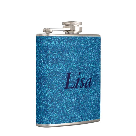 Gepersonaliseerde blauwe glitterkolf heupfles (Rechts)